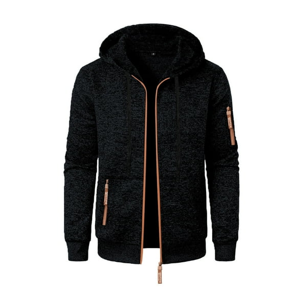 Wdfiry Coat for Men Drawstring Solid Color Zip Pockets Hooded Coats Plus Size Casual Zip Up Lightweight Sweatshirt Outerwear