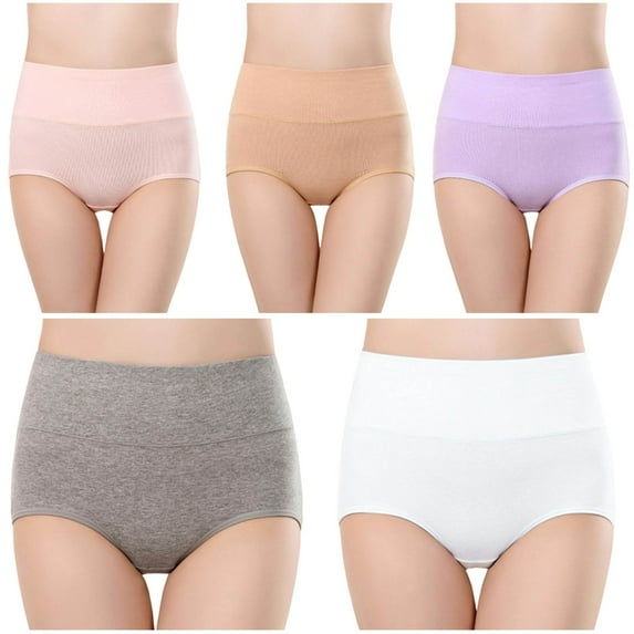 Ohufall Womens High Waisted Cotton Underwear Full Coverage Ladies Panties 5PC Plus Size Comfy Stretch Briefs