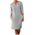 thumbnail image 1 of Wdfiry Cotton Linen Dresses for Women Casual Baggy Long Sleeve Dress With Pockets Women's Plus Size Loose Fit Mini Dress Sundress, 1 of 4