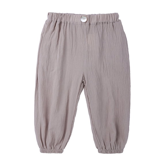 Ohufall Cotton Linen Pants for Kids Casual Solid Color Thin Harem Pant Children's Loose Elastic Waist Bloomer Pants, 2-10 Years