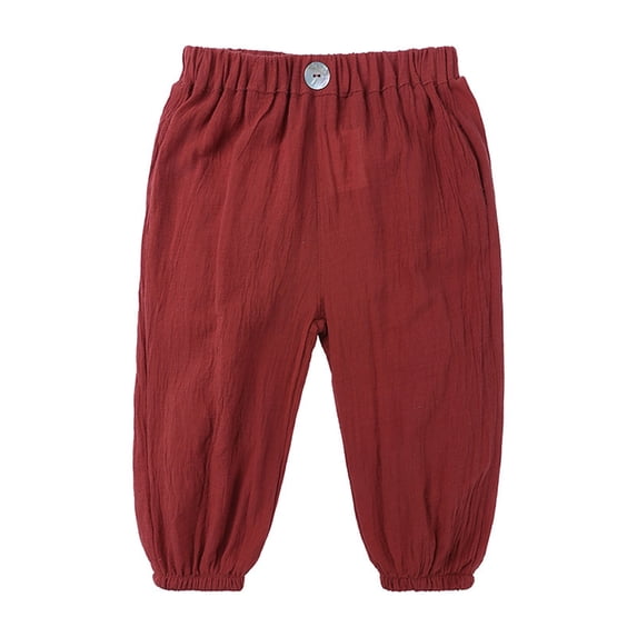 Ohufall Cotton Linen Pants for Kids Casual Solid Color Thin Harem Pant Children's Loose Elastic Waist Bloomer Pants, 2-10 Years