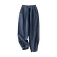 thumbnail image 1 of Ohufall Cotton Linen Pants for Women Fashion Casual Solid Elastic Waist Trousers Loose Comfortable Pleated Joggers, 1 of 5