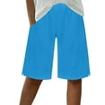 thumbnail image 1 of Ohufall Cotton Linen Shorts for Women Summer Relaxed Fit Breathable Beach Shorts with Pockets Fashion Casual Solid Elastic High Waist Side Split Short Pants, 1 of 6
