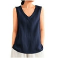 thumbnail image 1 of Ohufall Cotton Linen Tank Tops for Women Fashion Casual Solid Color V-Neck Blouses Tops Summer Comfy Relaxed Fit Sleeveless Beach Shirts, 1 of 7