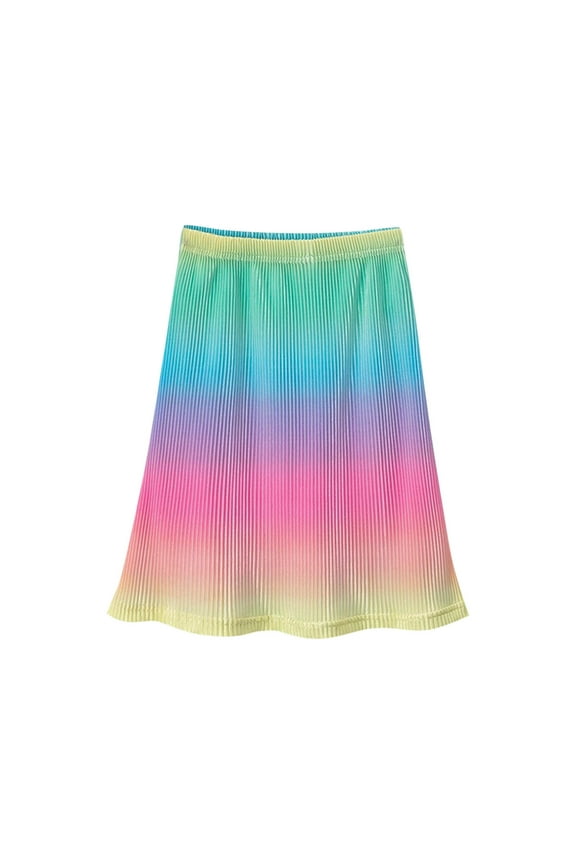 Cotton Midi Skirts for Kids Girls Size 3-10 Years Color Block Elastic Waist A-Line Skirts Tummy Control Breathable Toddler Skirt