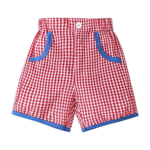 Ohufall Cotton Shorts for Toddler Kids Boys Girls Summer Fashion Casual Plaid Elastic Waist Short Pant with Pockets, 1-4 Years