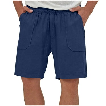 Wdfiry Cotton and Linen Shorts for Mens Plus Size Elastic Waist Drawstring Casual Shorts Loose Fit Breathable Solid Men's Shorts, Size S-3XL