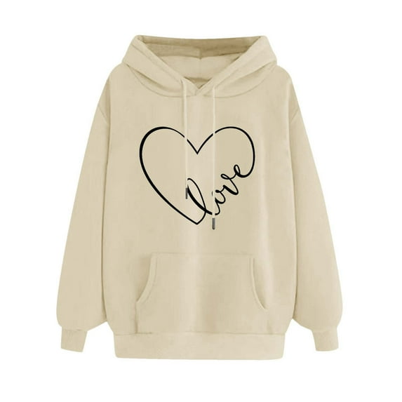 Wdfiry Cute Hoodies for Women Clearance Sales, Heart Print Hooded Sweatshirt Teen Girls Loose Casual Pocket Hoodie Long Sleeve Drawstring Pullover Sweatshirts