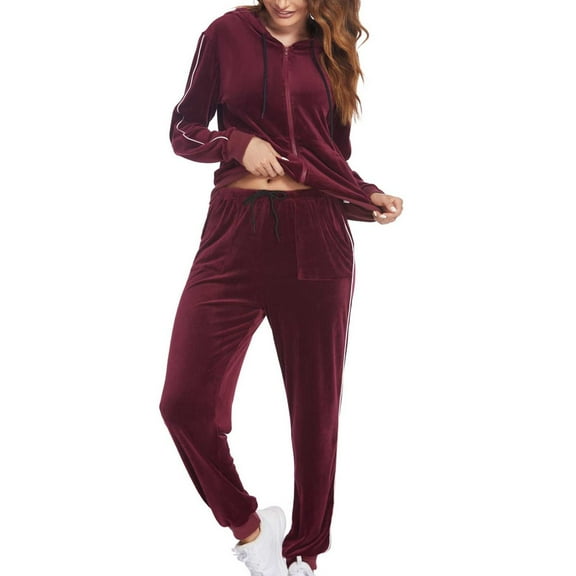 Wdfiry Womens 2 Piece Outfits Lounge Sets for Women Full Zipper Hooded Sweatshirt and Jogger Pant Tracksuit Sets Casual Solid 2 Piece Sets with Pocket