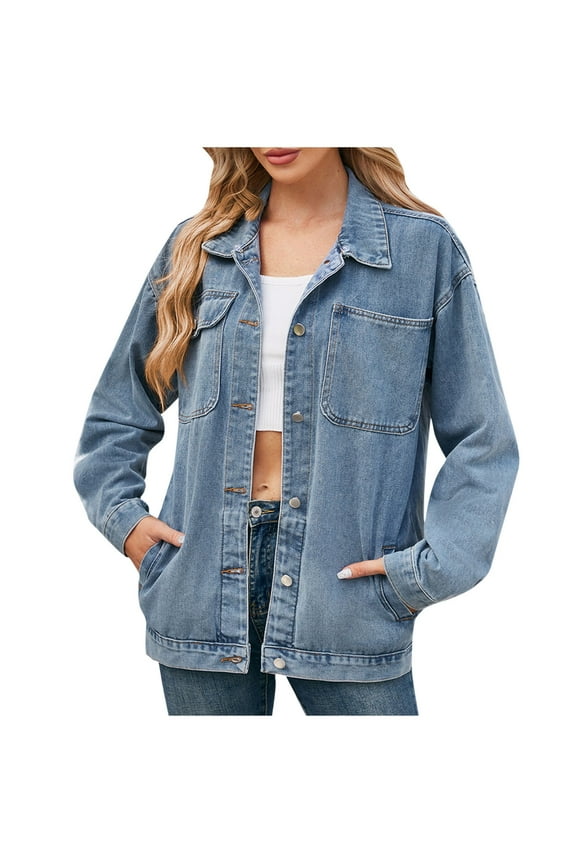 Denim Jacket For Women Spring And Autumn Coats Warm Solid 2024 Long Sleeve Denim Jacket Outerwear