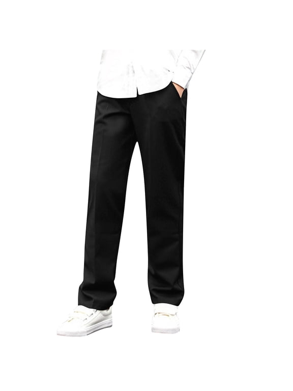 Dress Pants for Boys Fashion Casual Solid Color Slim Fit Straight Tube Suit Trousers with Pockets, 3-16 Years