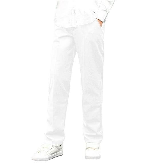 Ohufall Dress Pants for Boys Fashion Casual Solid Color Slim Fit Straight Tube Suit Trousers with Pockets, 3-16 Years