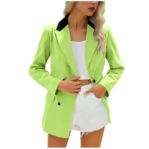 Wdfiry Fall Blazer Coat for Women Solid Color Lapel Button Long Sleeve Suit Jackets Plus Size Business Work Coat with Pockets