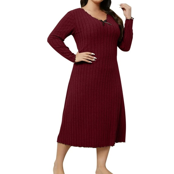 Wdfiry Fall/Winter Dress For Women Casual Solid Color Long Sleeve Ribbed Dress Fall/Winter Midi Dress