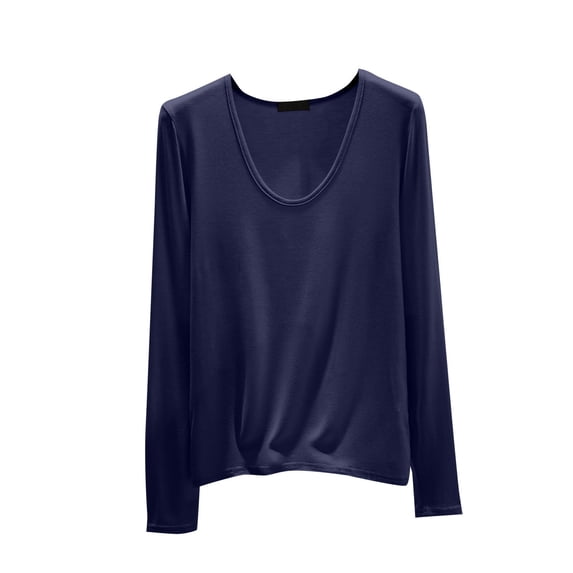 Wdfiry Fashion Women Comfortable Casual T Shirts Solid Color Long Sleeve Undershirts Casual Round-Neck Modal Cotton Blouses