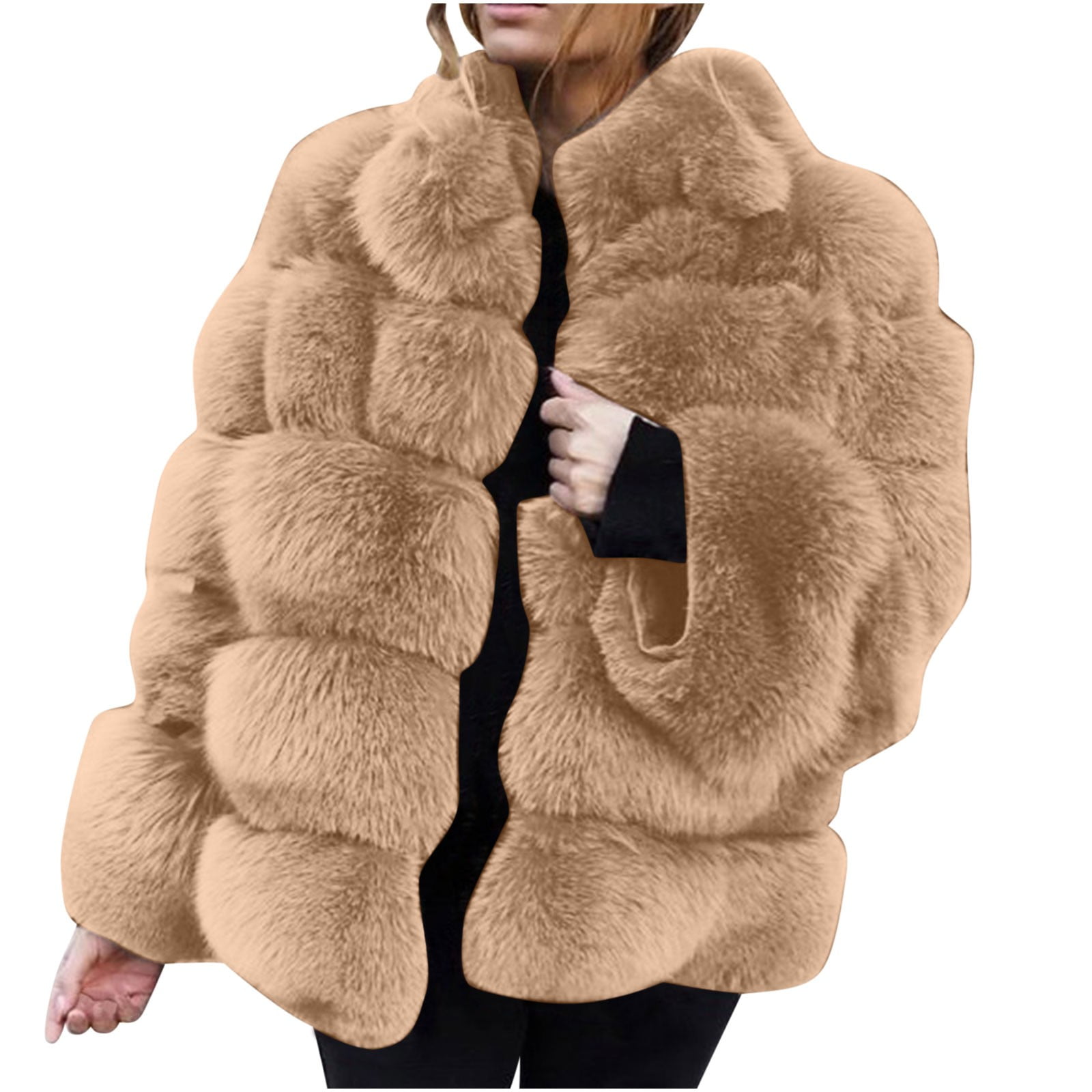 Wdfiry Faux Fur Jacket Women, Women Plus Size Short Faux Coat Warm