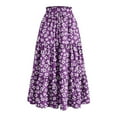 thumbnail image 1 of Wdfiry Flowy Boho Maxi Skirts for Women Summer Fashion Casual Drawstring Elastic High Waist Long Skirt Women's Floral Print Pleated A Line Ruffle Swing Skirts, 1 of 3