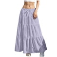 thumbnail image 1 of Wdfiry Flowy Skirts for Women Summer Solid A-Line Ruffle Swing Long Skirt Fashion Casual Drawstring Elastic High Waist Boho Maxi Skirt, 1 of 5