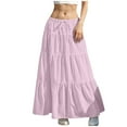 thumbnail image 1 of Wdfiry Flowy Skirts for Women Summer Solid A-Line Ruffle Swing Long Skirt Fashion Casual Drawstring Elastic High Waist Boho Maxi Skirt, 1 of 5