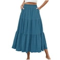 thumbnail image 1 of Wdfiry Flowy Skirts for Women Summer Solid A-Line Ruffle Swing Long Skirt Fashion Casual Elastic High Waist Boho Maxi Skirt, 1 of 8