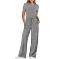 thumbnail image 1 of Wdfiry Formal Jumpsuits for Women Casual Solid Short Sleeve Playsuit Clubwear Straight Wide Leg Jumpsuit with Drawstring, 1 of 7