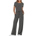 thumbnail image 1 of Wdfiry Formal Jumpsuits for Women Casual Solid Short Sleeve Playsuit Clubwear Straight Wide Leg Jumpsuit with Drawstring, 1 of 7