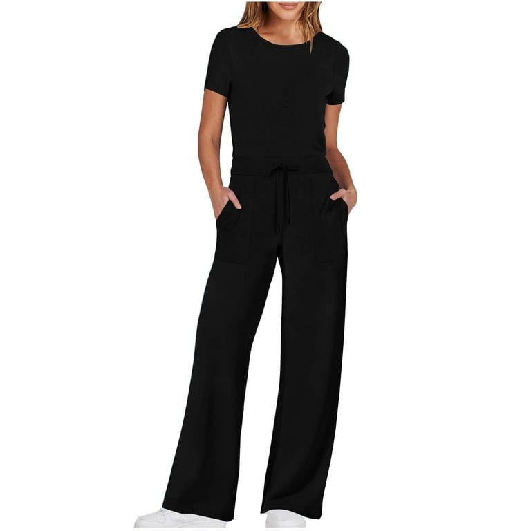 Wdfiry Formal Jumpsuits for Women Casual Solid Short Sleeve