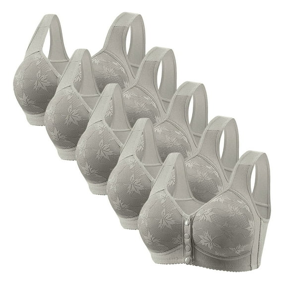 Wdfiry Front Closure Bras for Women Full Coverage Comfortable Plus Size Bras Solid Color Wirefree Underwear,Pack of 5