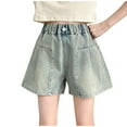 thumbnail image 1 of Ohufall Girls Denim Shorts Summer Casual Solid Color Elastic Waist Jean Shorts Kids Loose-fitting Wide Leg Short Pants, 5-16 Years, 1 of 3