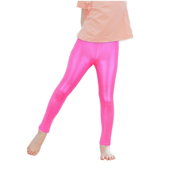 Wdfiry Girls Yoga Leggings, Stretch Soft Color Shiny Fitness Dance Pants Elastic Waist Tight Yoga Sports Pants Size 4-15 T