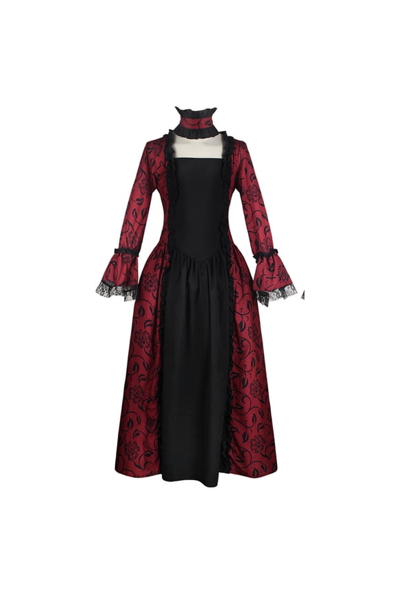 Gothic Dresses for Women Retro Floral Print Flare Sleeve Princess Ball Gowns Dress Medieval Renaissance Victorian Lace Dress Maxi Dress Halloween Costume