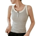 thumbnail image 1 of Ohufall Henley Tank Tops for Women Summer Casual Button Round Neck Sleeveless Cotton Shirts Fashion Stripe Printed Sling Undershirts, 1 of 5