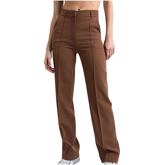 Wdfiry High Waisted Work Pants for Women Casual Wide Leg Dress Pants Business Office Trousers with Pockets