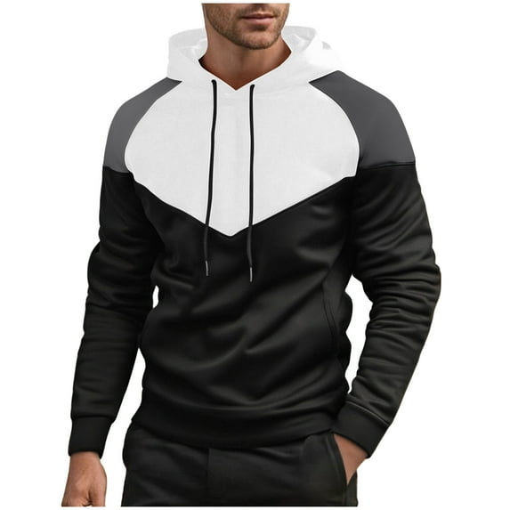 Wdfiry Hoodies for Men Drawstring Long Sleeve Casual Hoodies Fashion Color Splicing Sweatshirts with Front Pocket
