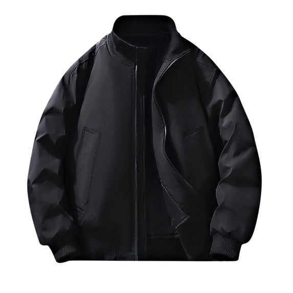 Wdfiry Jackets Coat for Men with Pockets Zip Open Front Ribbed Stand Collar Jackets Long Sleeve Plus Size Winter Outdoor Warm Running Outerwear
