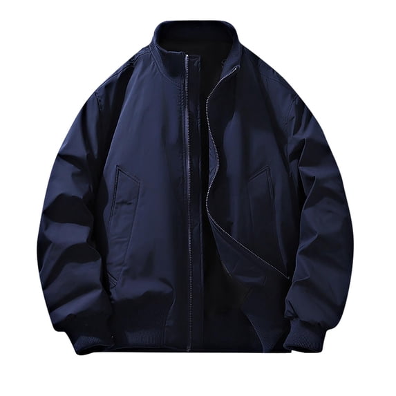 Wdfiry Jackets Coat for Men with Pockets Zip Open Front Ribbed Stand Collar Jackets Long Sleeve Plus Size Winter Outdoor Warm Running Outerwear