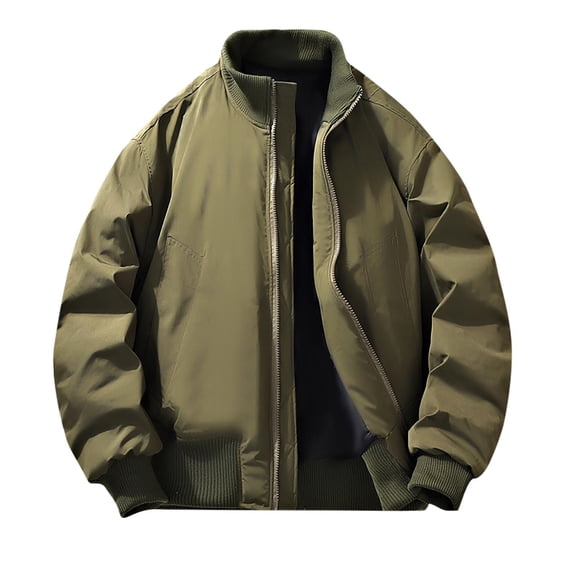 Wdfiry Jackets Coat for Men with Pockets Zip Open Front Ribbed Stand Collar Jackets Long Sleeve Plus Size Winter Outdoor Warm Running Outerwear