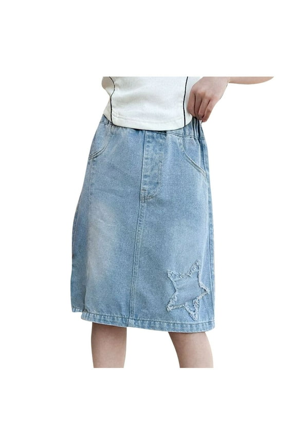 Jean Skirts for Girls 5-16 Years Teen Girls Solid High Waist Denim Skirts Tummy Control Classic Skirts