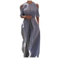 thumbnail image 1 of Wdfiry Jumpsuits for Women Short Sleeve Solid Crewnek Loose Wide Leg Palazzo Cropped Pants Lounge Romper with Pockets, 1 of 5