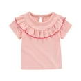 thumbnail image 1 of Ohufall Kid Tops for Toddler Girls Fashion Cute Solid Color Breathable Soft Ruffle Lace Short Sleeve Top Casual Round Neck Top T-shirt,1-5 Years, 1 of 8