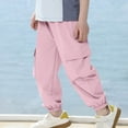 thumbnail image 1 of Ohufall Kids Cargo Pants Fashion Casual Solid Color Elastic Waist Joggers Lightweight Outdoor Sport Pant with Pockets, 3-16 Years, 1 of 5