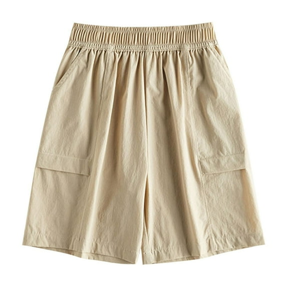 Ohufall Kids Cargo Shorts Summer Casual Solid Color Elastic Waist Short Pants Lightweight Quick-drying Workout Shorts, 5-15 Years