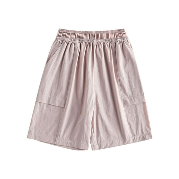 Ohufall Kids Cargo Shorts Summer Casual Solid Color Elastic Waist Short Pants Lightweight Quick-drying Workout Shorts, 5-15 Years