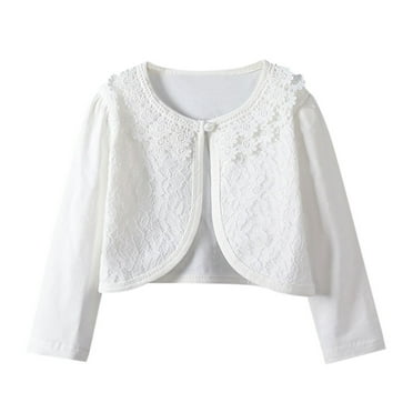 Wdfiry Kids Girls Lace Knitted Bolero Cardigan Single Button Closure Sweater 2-9T