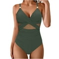 thumbnail image 1 of Ohufall Ladies Mesh Bikini Swimsuits Solid Color Sexy Push Up V-neck Sling Beachwears Women One-piece Swimwear Bathing Suit, 1 of 4