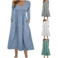 thumbnail image 1 of Wdfiry Long Sleeve Dress for Women Fall Solid Color V Neck Maxi Dress Casual Soft Flowing Dresses with Pockets, 1 of 9