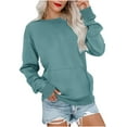 thumbnail image 1 of Wdfiry Long Sleeve Sweatshirt for Women with Front Pocket Crewneck Thin Sweatshirt Lightweight Casual Pullover Fall Winter Tops, 1 of 4