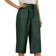 thumbnail image 1 of Ohufall Loose Fitting Capri Pants for Women High Waisted Cotton Linen Wide Leg Casual Capris Solid Color Drawstring Elastic Waist Capris, 1 of 8