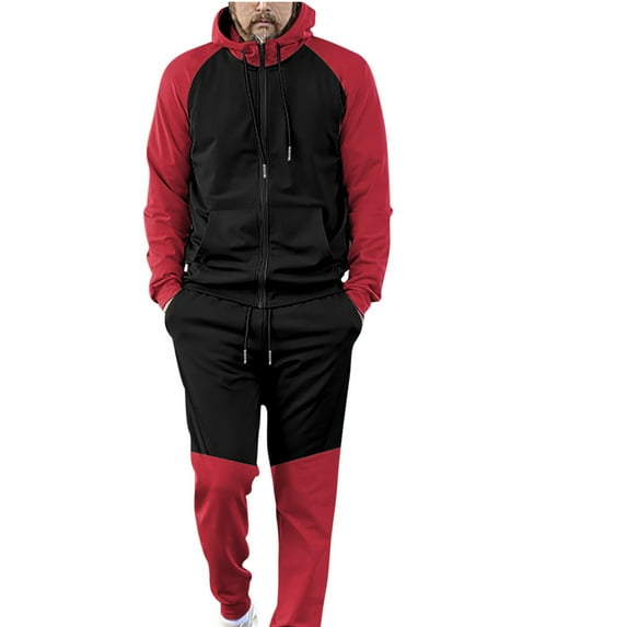 Wdfiry Men Casual 2 Pcs Tracksuit Set Mens Lounge Jogger Sets Two Pieces Workout Color Block Zipper Loungewear