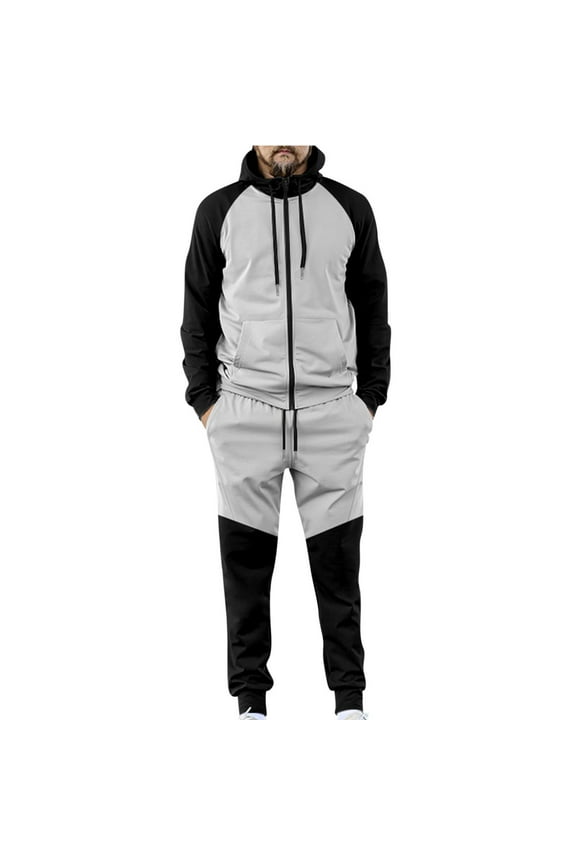 Men Casual 2 Pcs Tracksuit Set Mens Lounge Jogger Sets Two Pieces Workout Color Block Zipper Loungewear